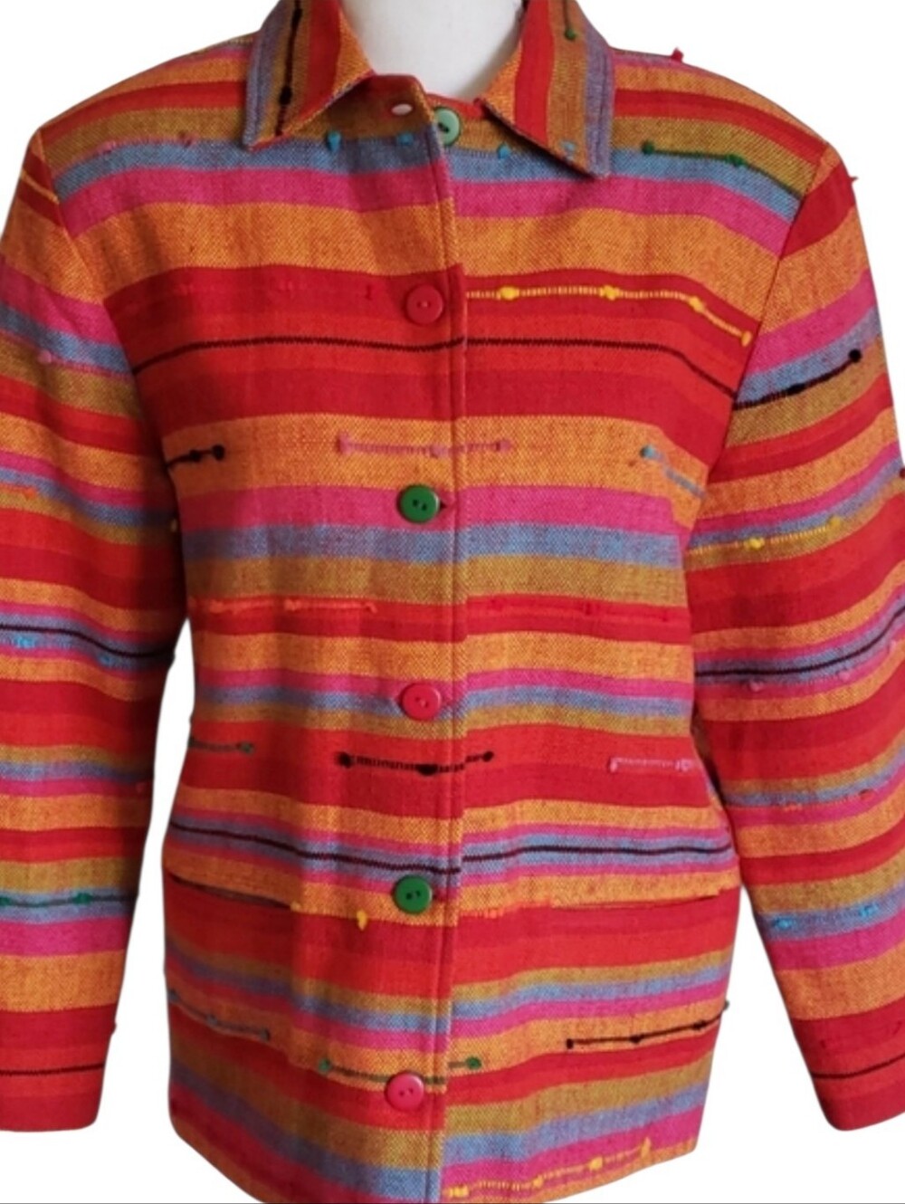 Vintage Ana's Fashions Rustic Woven Striped Jacket Size Medium